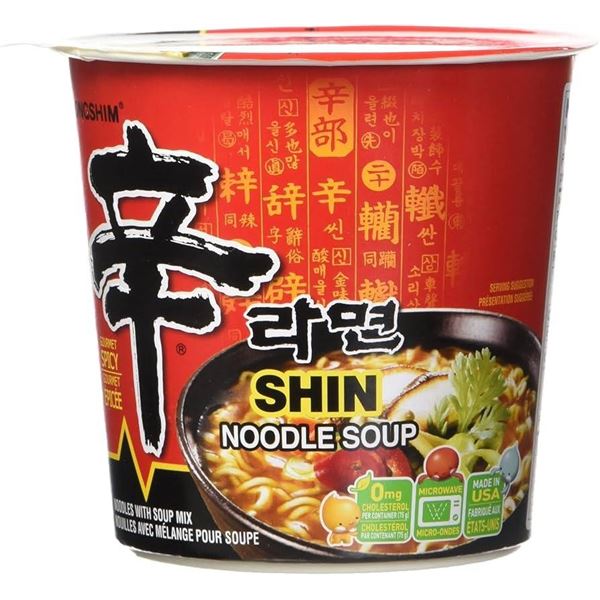 Nongshim Shin Ramyun Noodles, 6 Cups, Spicy Flavor, 75 g Each