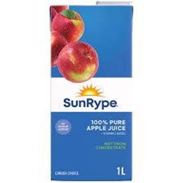 SunRype 100% Apple Juice, 1L Cartons, Case of 8