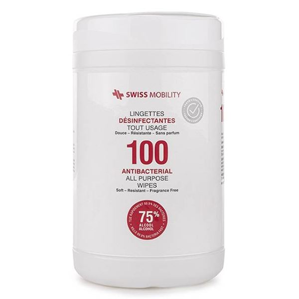 LOT OF 12 Swiss Mobility Antibacterial All Purpose Wipes, 100 Count