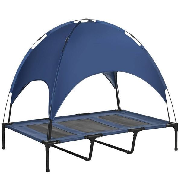 X0042DYMIN Elevated Dog Bed with Canopy – Navy Blue