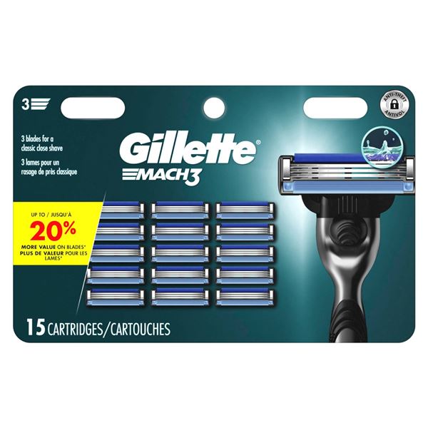 Gillette Mach3 Razor Blade Cartridges, 15 Count