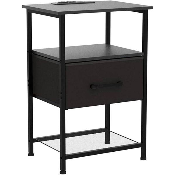 DOMYDEVM Nightstand with Drawer and USB Ports in Brown Finish