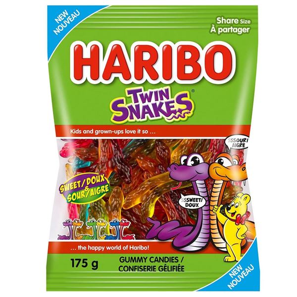 Haribo Twin Snakes Gummy Candies 175g Sweet and Sour – Lot of Multiple Bags