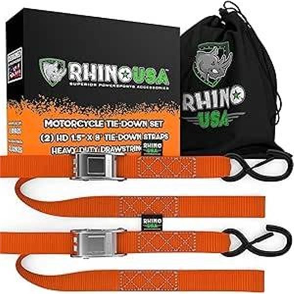 Rhino USA Heavy Duty Motorcycle Tie-Down Straps Set, 1.5in x 8ft