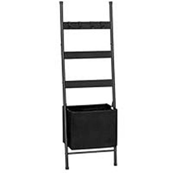 Ladder-Style Shelf with Basket, BGZ503, Natural/White Finish