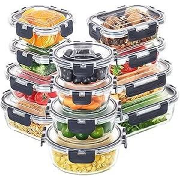 12 Glass Food Storage Containers with Lids, Dishwasher and Microwave Safe