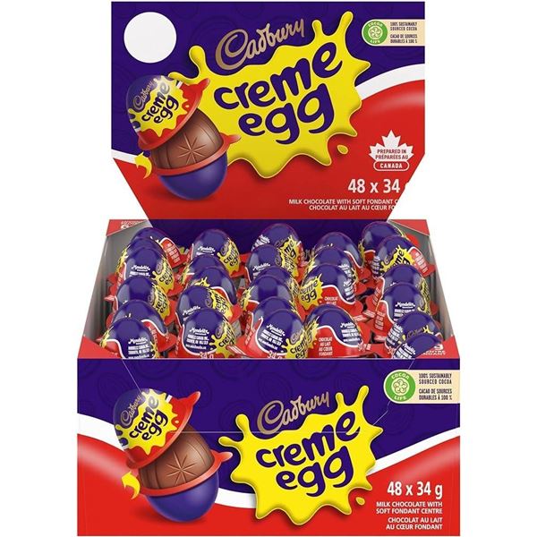 Cadbury Creme Egg 48-Pack, Milk Chocolate with Soft Fondant Center, 34g per Egg