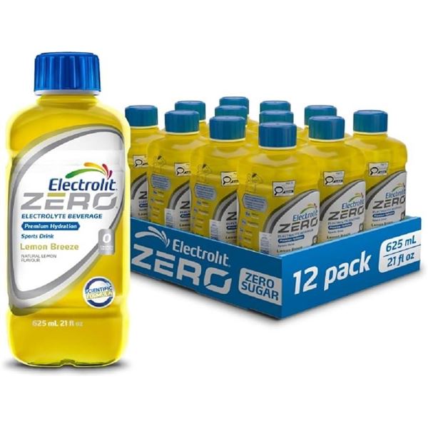 Electrolit Zero Electrolyte Beverage Lemon Breeze 12 Bottles 625 mL Each