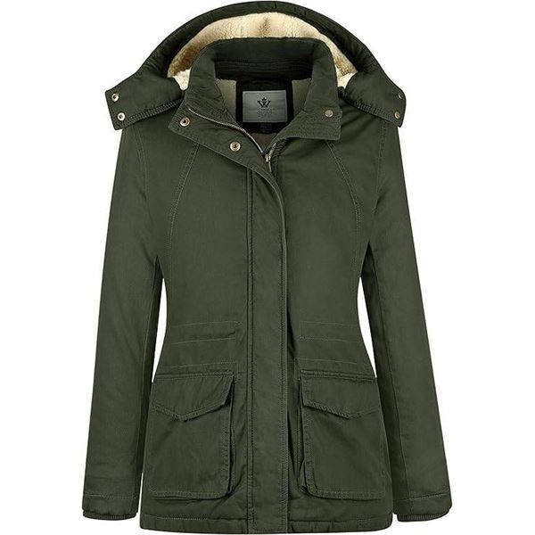 Wenven Women’s Winter Hooded Thickened Fleece Parka Coat, Army Green, Size M