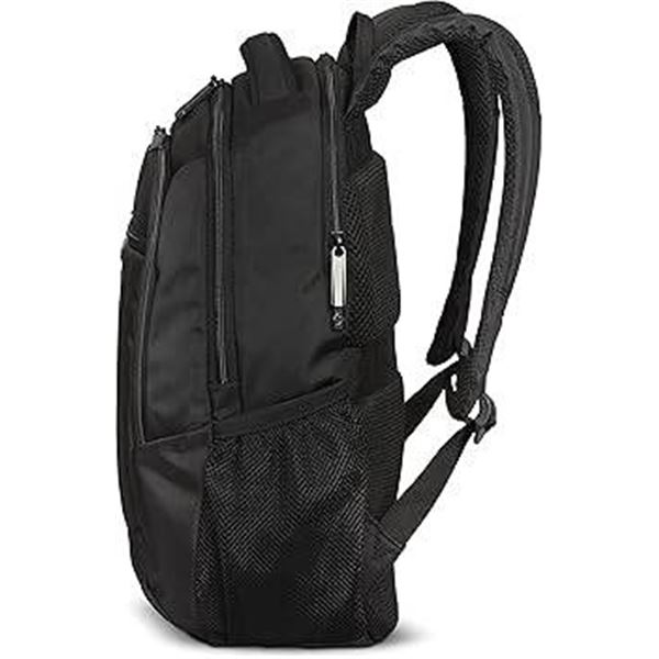 Black Nylon Backpack with Mesh Side Pockets and Top Handle