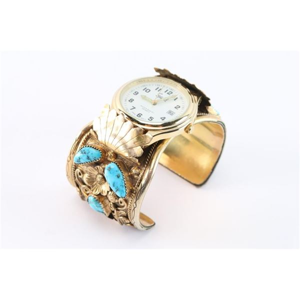 Gold & Turquoise Navajo Cuff Watch.