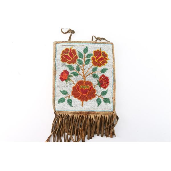 Native American Beaded Bag with Floral Motif.