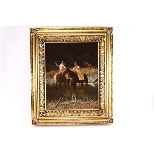 Original Oil on Canvas of Cowboys on Horses.