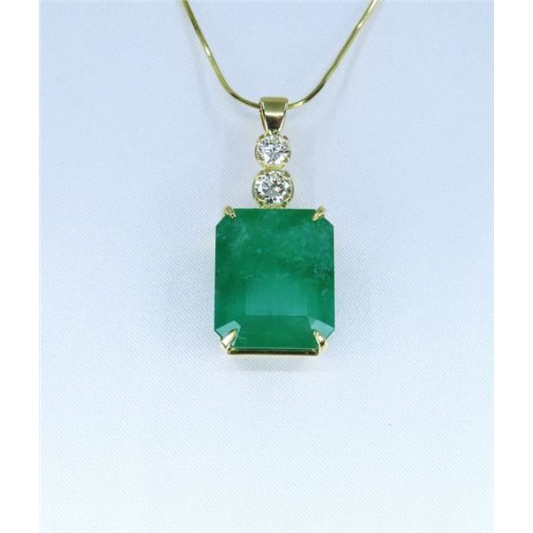 Natural Emerald and Diamond Pendant.