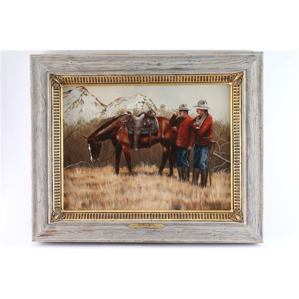 Original Oil on Canvas of Soldiers & Horse.