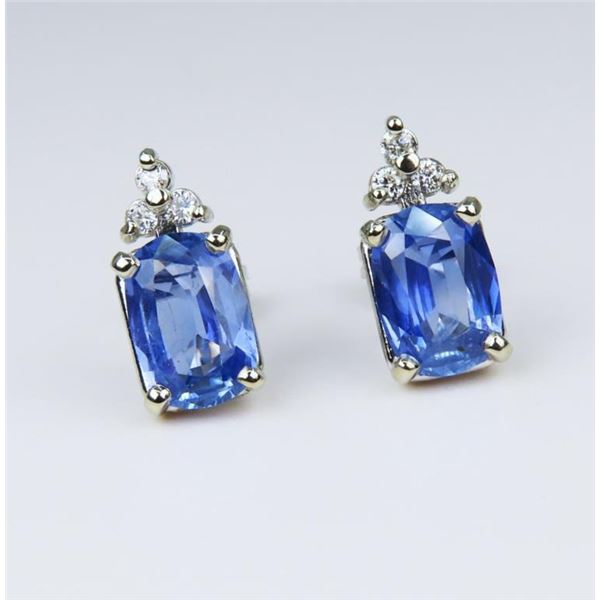 Sri Lanka Blue Sapphire & Diamond Earrings.