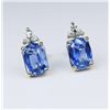 Image 1 : Sri Lanka Blue Sapphire & Diamond Earrings.