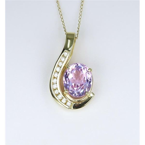 Gorgeous Pink Kunzite & Diamond Pendant.