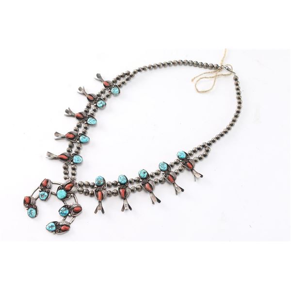 Navajo Coral & turquoise Squash Blossom