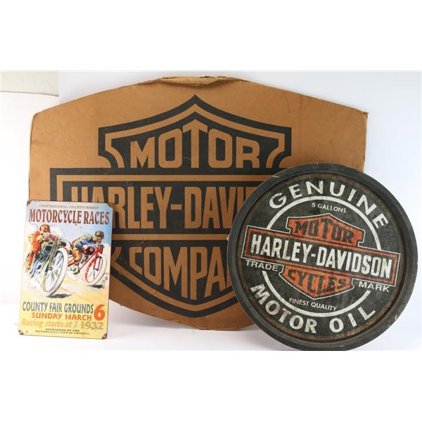 Lot of 3 Harley Davidson & Motorcycle Signs