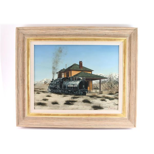 Original Oil on Board of a Train at Station.