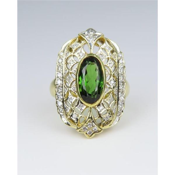 Beautiful Green Tourmaline & Diamond Ring.