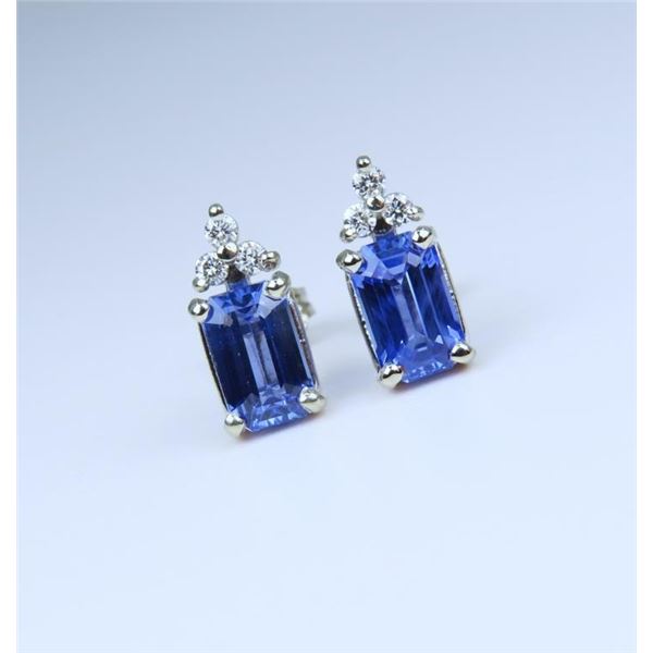 Sri Lankan Blue Sapphire & Diamond Stud Earrings.
