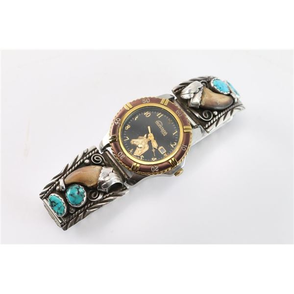 Men's Bear Claw & Turquoise Watch.