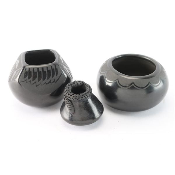 Lot of 3 Santa Clara Blackware Pots.