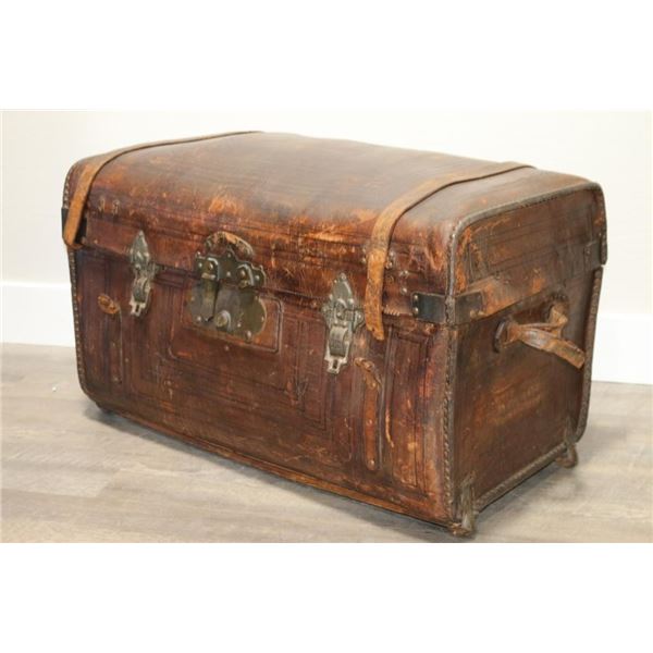 Antique 19th Century Leather Trunk.