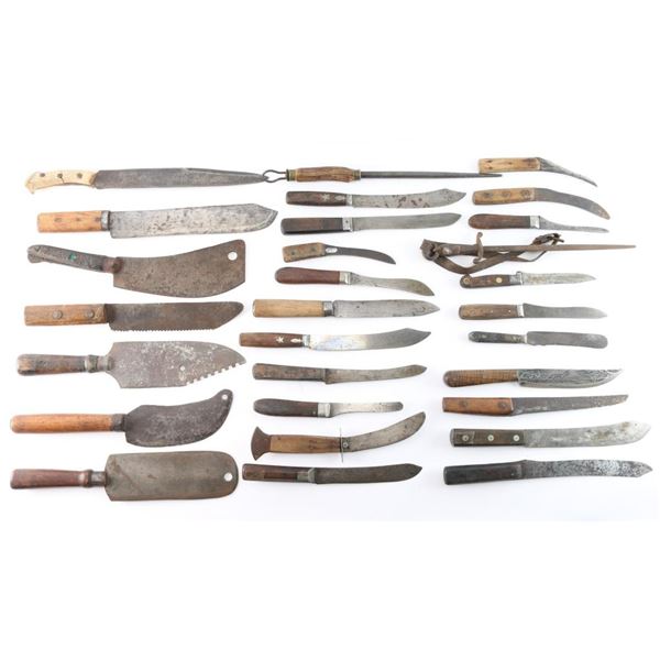 Antique Wood Trunk & 35 Implements.