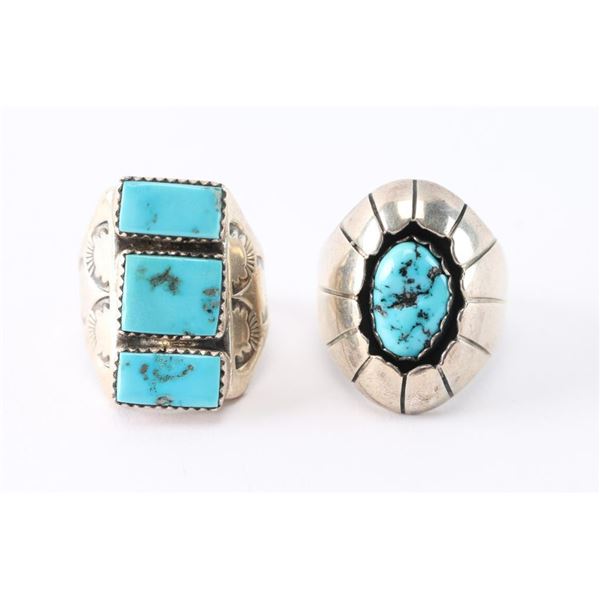 Lot of Two Men's Turquoise Rings.