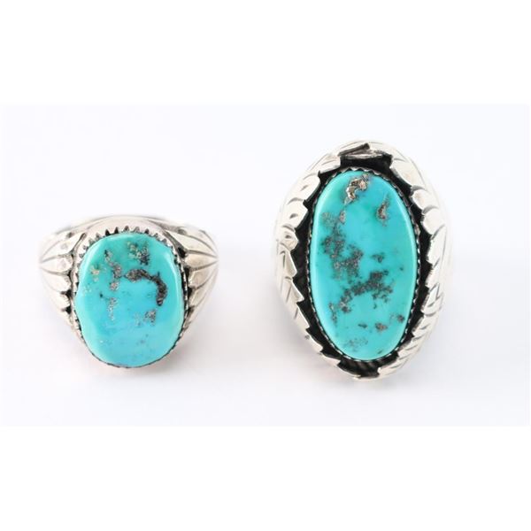 Lot of 2 Men's Turquoise & Sterling Rings.