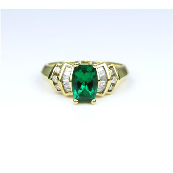 Chatham Created Emerald & Diamond Ring.