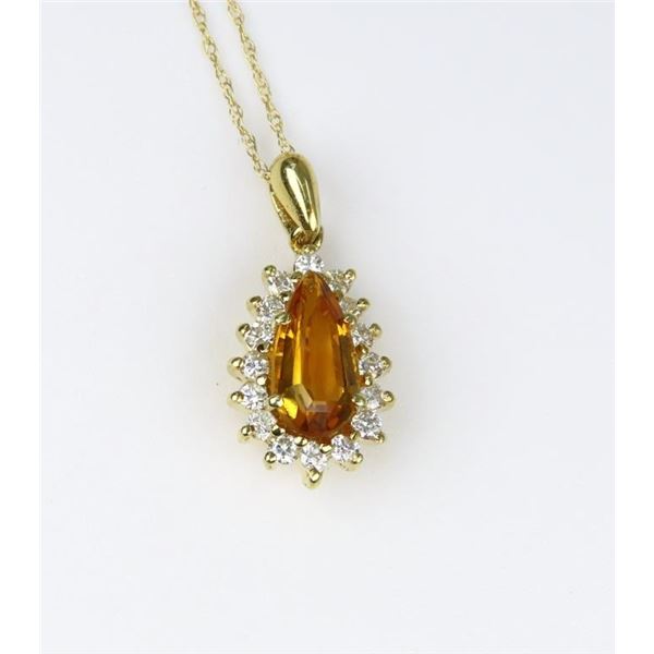 Beautiful Imperial Topaz & Diamond Pendant.