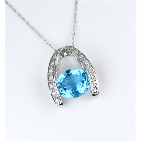 Swiss Blue Topaz & Diamond Pendant.