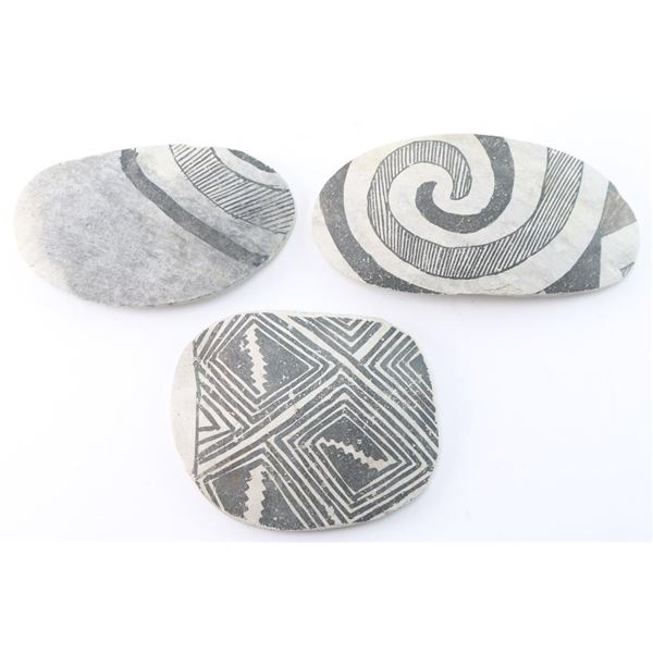 Lot of 3 Black & White Pottery Shards.