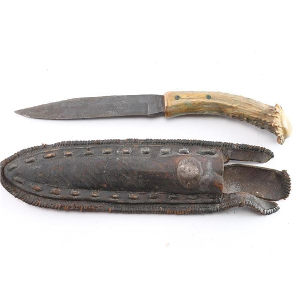 Stag Gripped Bowie Knife & Scabbard.