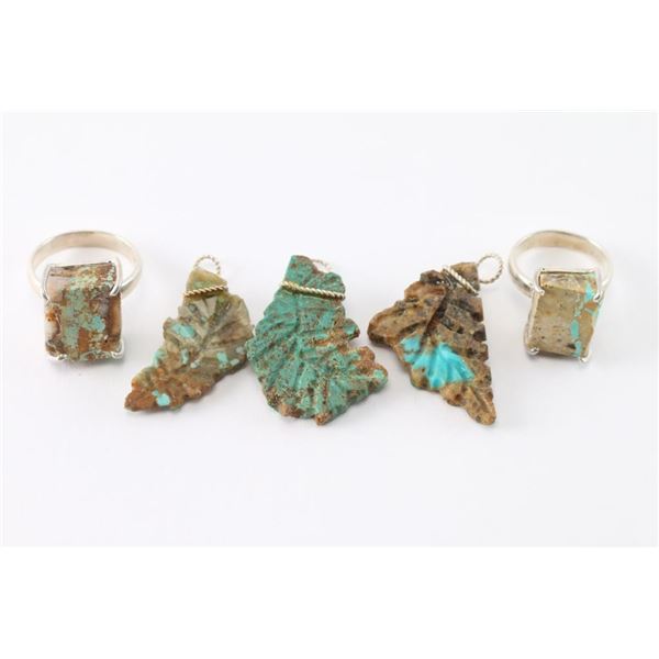 Rough Turquoise Stone Jewelry Lot.