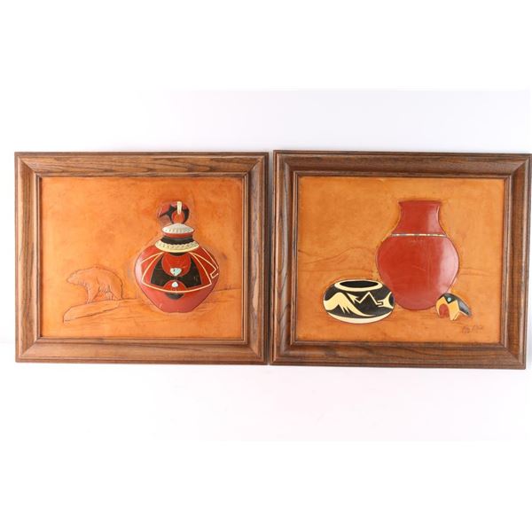 Lot of 2 Framed Leather Art Pieces.