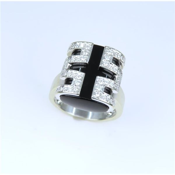 Fine Italian Designer Diamond & Onyx Ring.