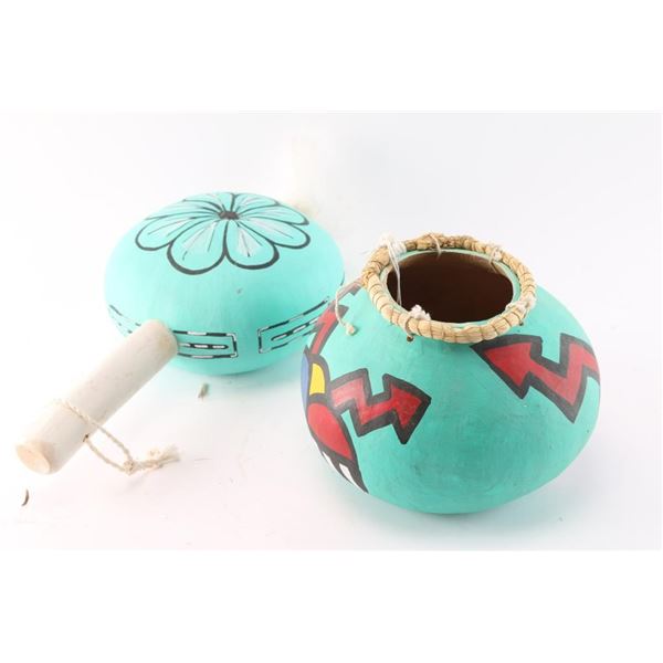 Hopi Ceremonial Rattle & Gourd Bowl.