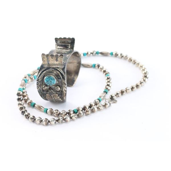 Silver Watch Cuff & Necklace.