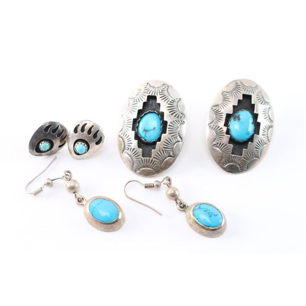 Lot of 3 Pair of Turquoise Earrings.