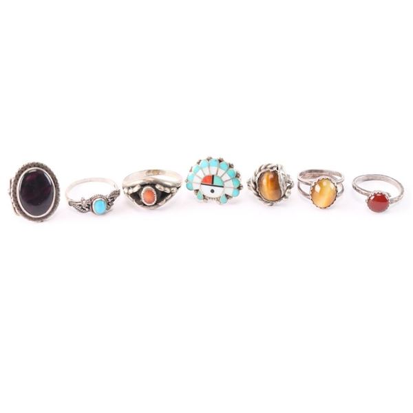 Zuni Sunface Ring & 6 Others.