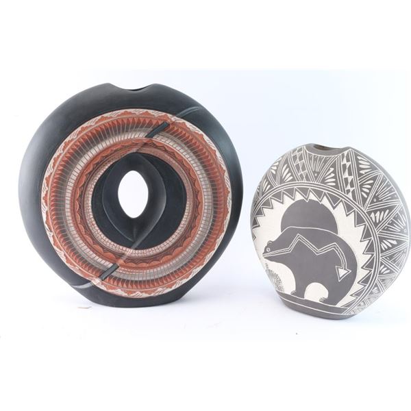 Lot of 2 Incised carved Vases