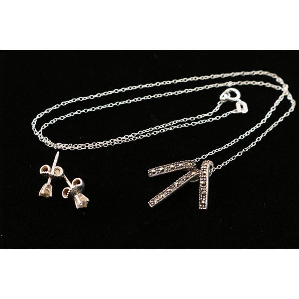 Diamond Studs & Sterling Marquisate Necklace.