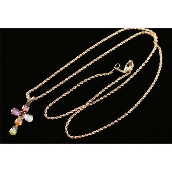 Gold & Multistone Cross Necklace.