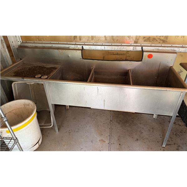 Stainless 3-Basin Sink w/ Drainboard 86" x 21" x 36"H