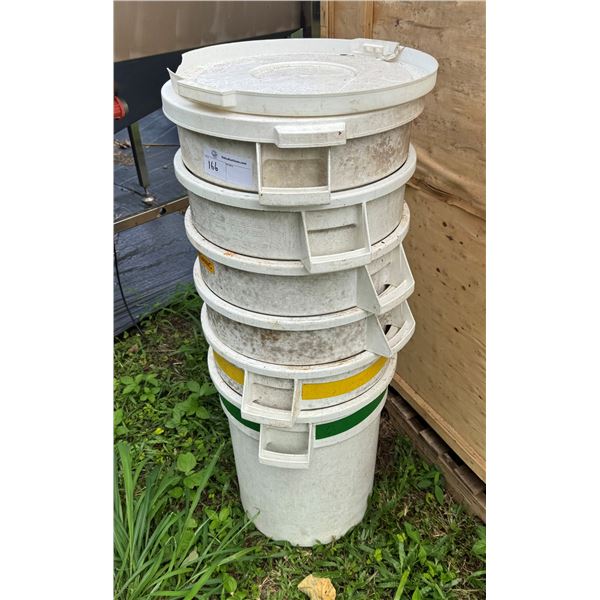 Qty 6 Stacking Waste Container w/ Some Lids